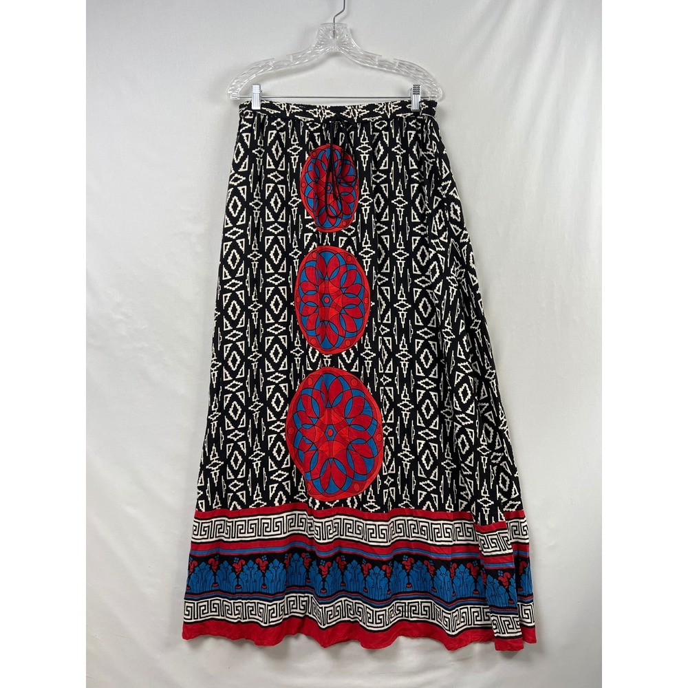 Magic Maxi Skirt Women 3X Black Red Blue Geometric Mandala Boho Rayon Drawstring